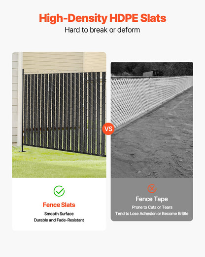 Bottom Locking Privacy Slats, Double-Wall Vertical Bottom-Locking Slats with Wings for Chain-Link Fence, High-Density HDPE Chain Link Slats Ideally Fit 1.8 m High Fence for Garden Farm(Black)
