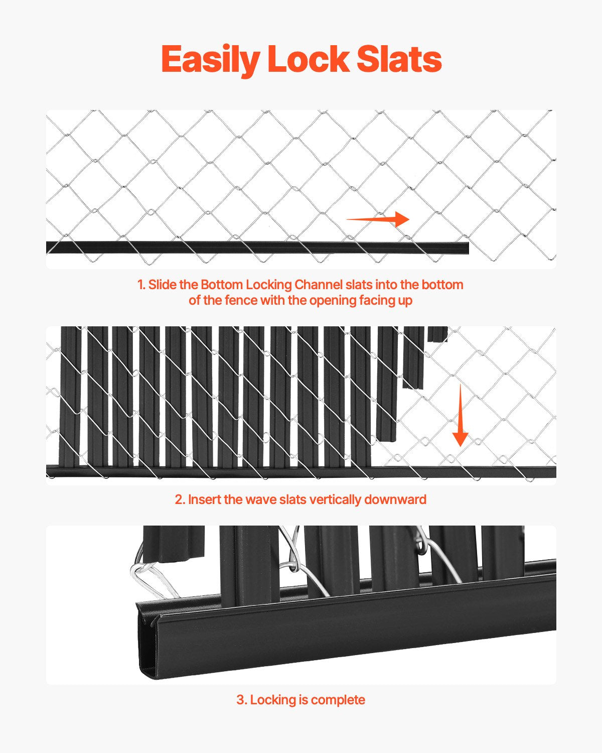 Bottom Locking Privacy Slats, Double-Wall Vertical Bottom-Locking Slats with Wings for Chain-Link Fence, High-Density HDPE Chain Link Slats Ideally Fit 1.8 m High Fence for Garden Farm(Black)