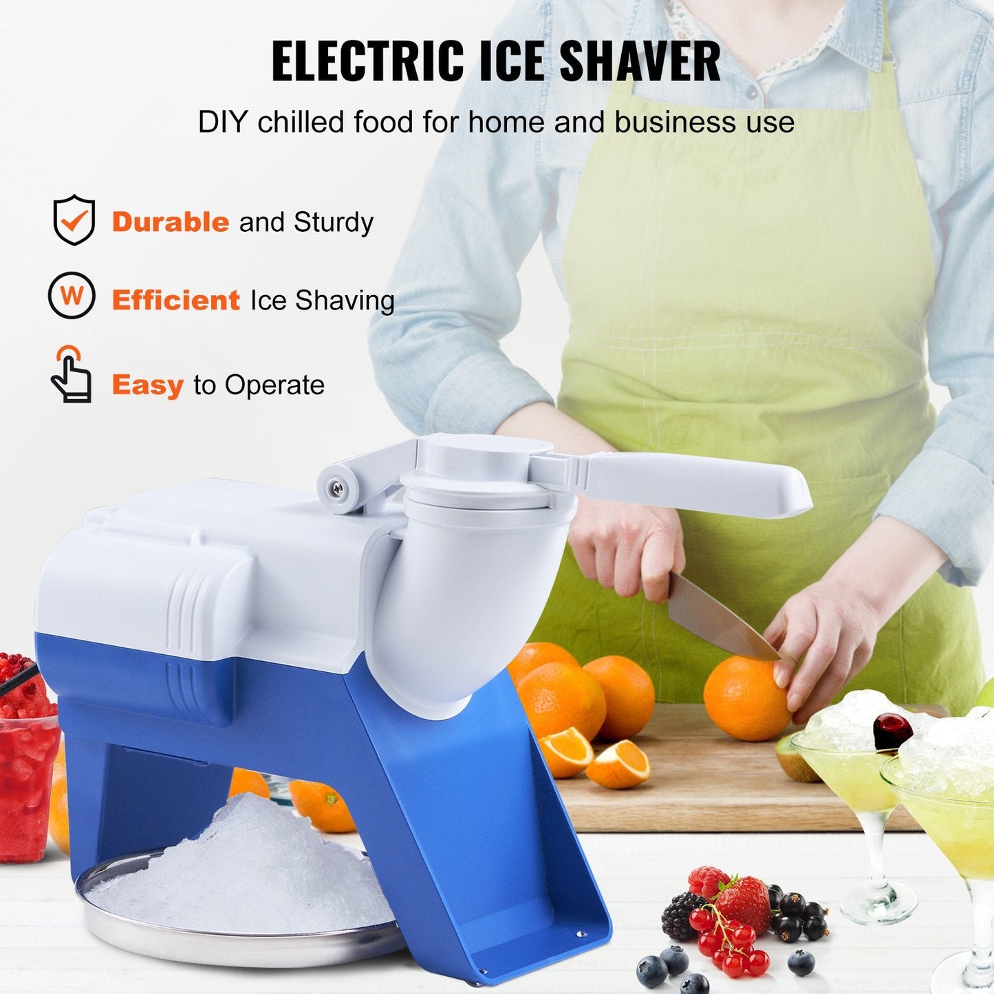 Electric Ice Crusher Machine, 80kg/hr, Dual Blades, 180W for Home & Commercial Use