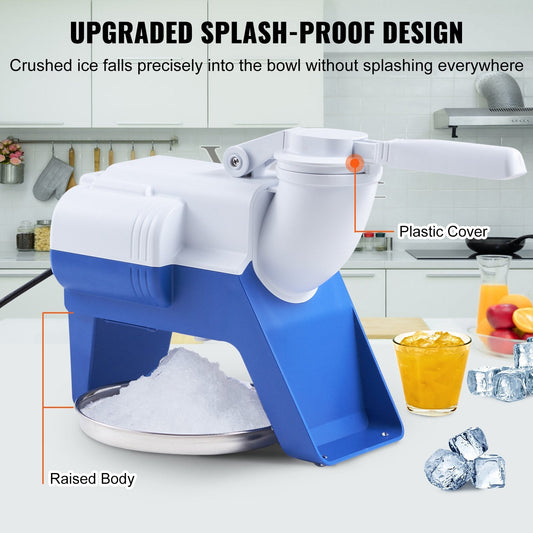 Electric Ice Crusher Machine, 80kg/hr, Dual Blades, 180W for Home & Commercial Use