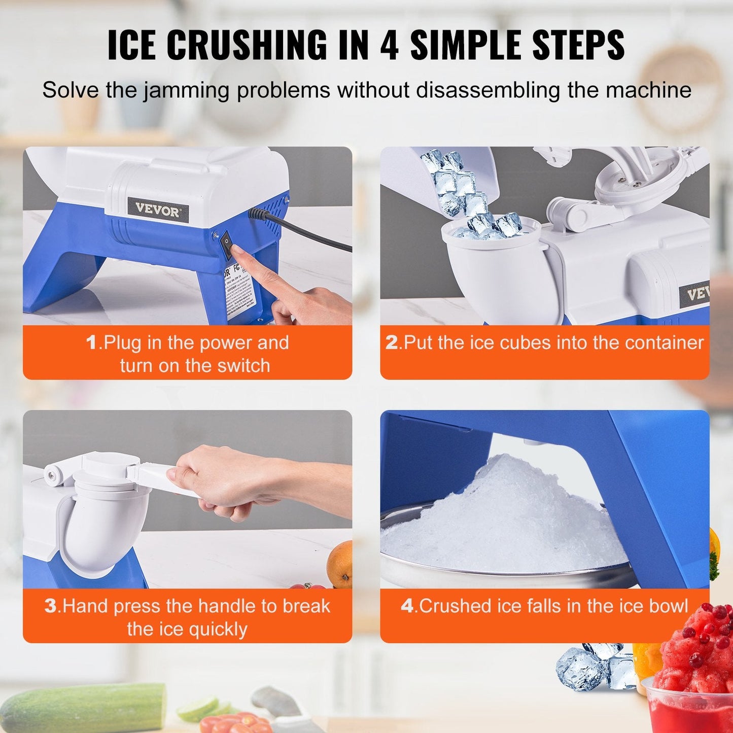 Electric Ice Crusher Machine, 80kg/hr, Dual Blades, 180W for Home & Commercial Use