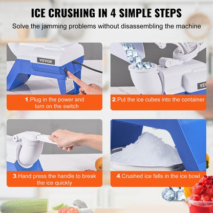 Electric Ice Crusher Machine, 80kg/hr, Dual Blades, 180W for Home & Commercial Use