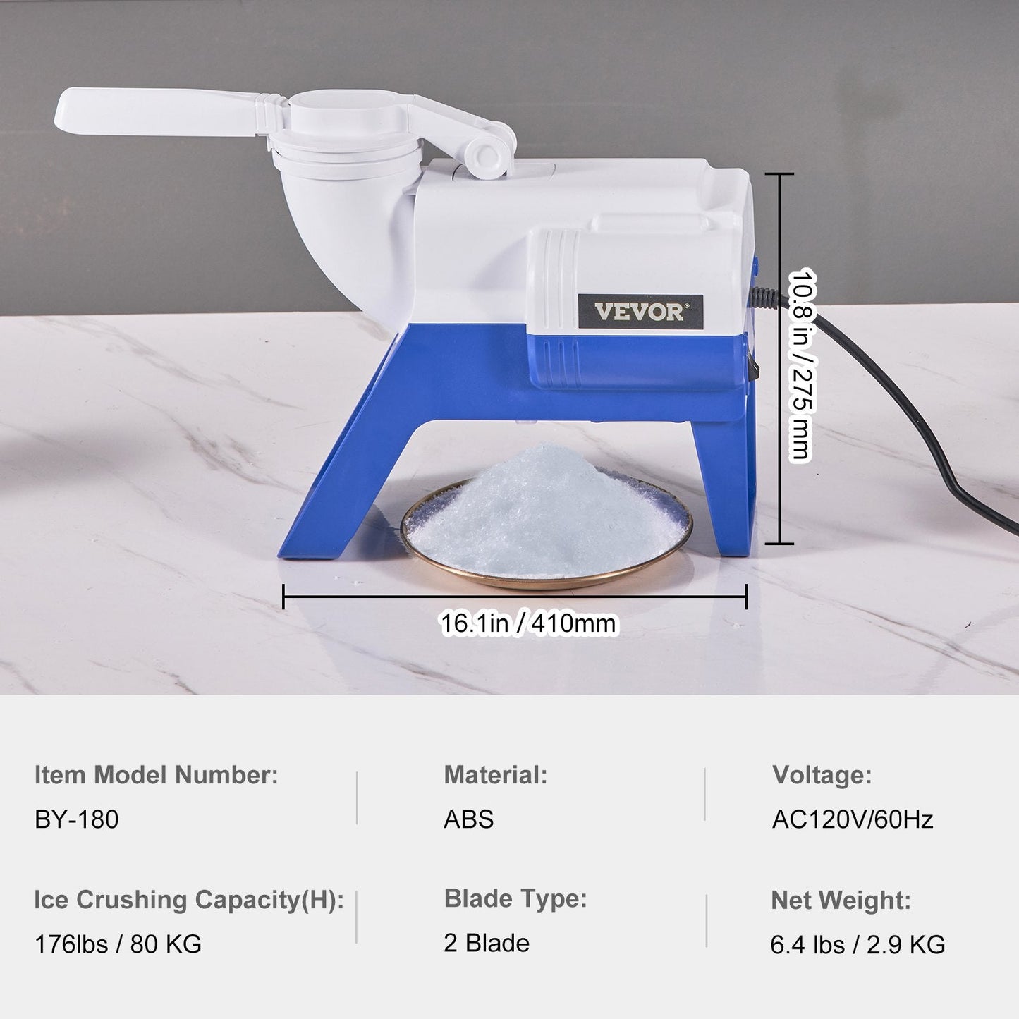 Electric Ice Crusher Machine, 80kg/hr, Dual Blades, 180W for Home & Commercial Use