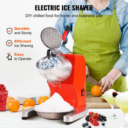 Electric Ice Crusher, 100 KG/H Snow Cone Maker with 4 Blades, 300W, Orange