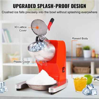 Electric Ice Crusher, 100 KG/H Snow Cone Maker with 4 Blades, 300W, Orange