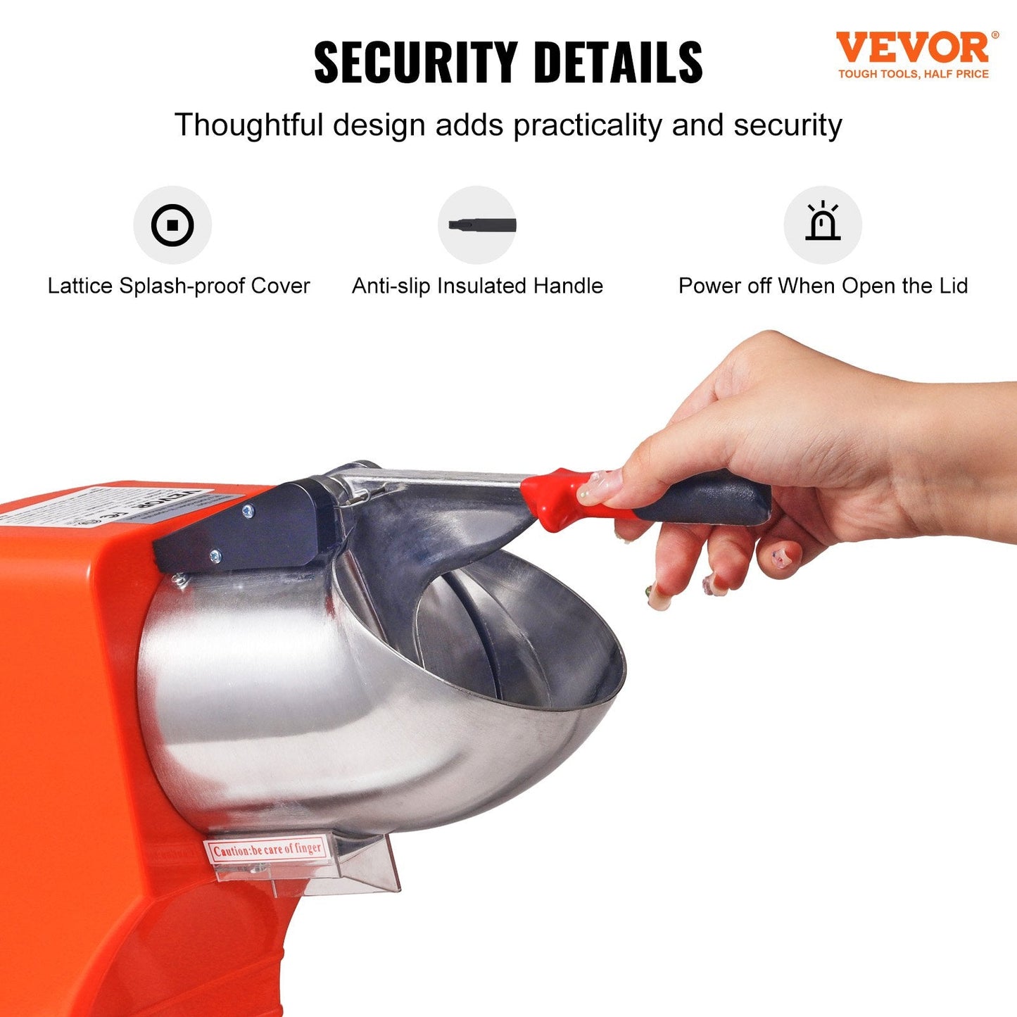 Electric Ice Crusher, 100 KG/H Snow Cone Maker with 4 Blades, 300W, Orange
