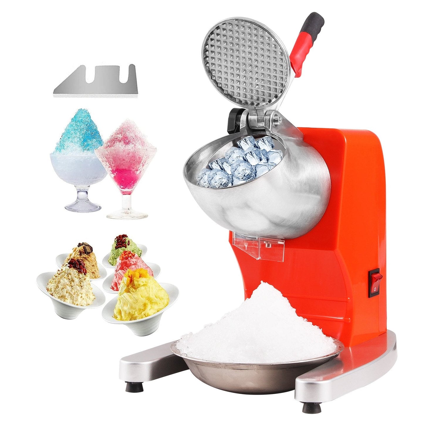 Electric Ice Crusher, 100 KG/H Snow Cone Maker with 4 Blades, 300W, Orange