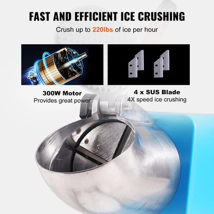 VEVOR Ice Crushers Machine, 220lbs Per Hour Electric Snow Cone Maker with 4 Blades,