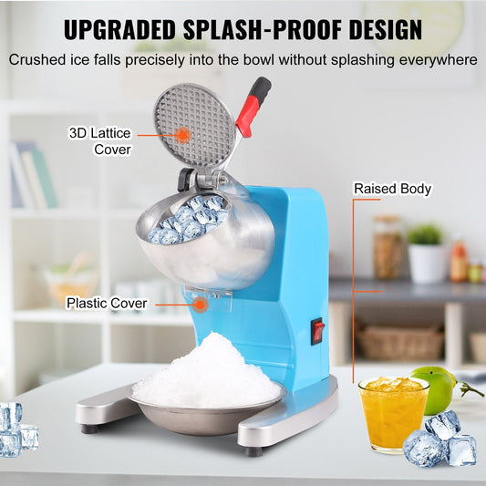 Electric Ice Crusher & Shaver, 100KG/H, 4-Blade, Stainless Steel, Blue