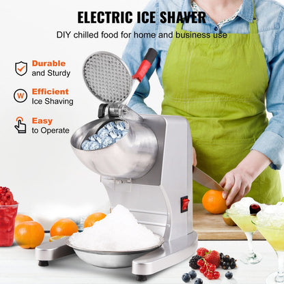 Electric 100 kg/hr Snow Cone Maker with 4 Blades, Stainless Steel, 300W