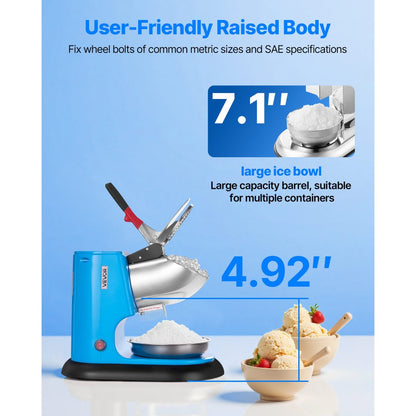 VEVOR Commercial Ice Crusher 100KG/H Electric Snow Cone Maker Shaved Ice Blue