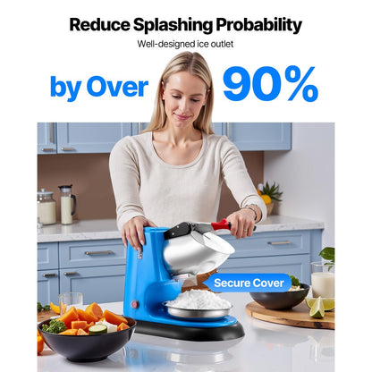 VEVOR Commercial Ice Crusher 100KG/H Electric Snow Cone Maker Shaved Ice Blue