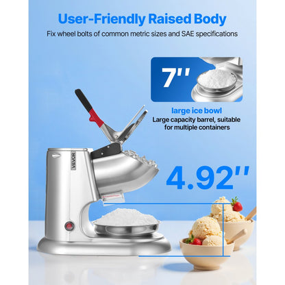 VEVOR Commercial Ice Crusher 100KG/H Electric Snow Cone Maker Shaved Ice Silver