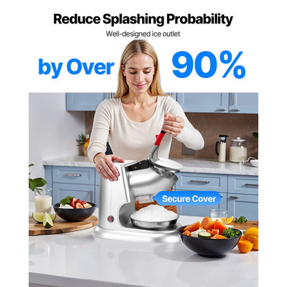 VEVOR Commercial Ice Crusher 100KG/H Electric Snow Cone Maker Shaved Ice Silver