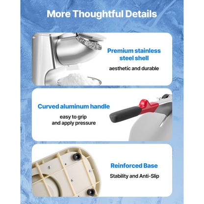 VEVOR Commercial Ice Crusher 100KG/H Electric Snow Cone Maker Shaved Ice Silver