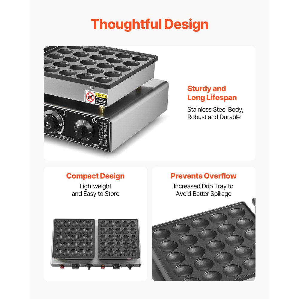 50PCS Mini Dutch Pancake Maker Commercial Dorayaki Baker Non-stick 1800W