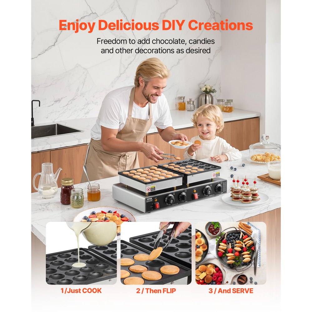 50PCS Mini Dutch Pancake Maker Commercial Dorayaki Baker Non-stick 1800W