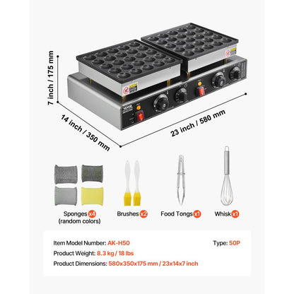 50PCS Mini Dutch Pancake Maker Commercial Dorayaki Baker Non-stick 1800W