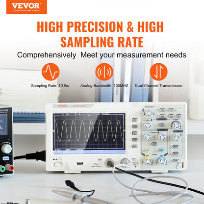 Portable Digital Oscilloscope, 1GS/s, 100MHz, Dual Channel, 1.4 kg, LCD Display