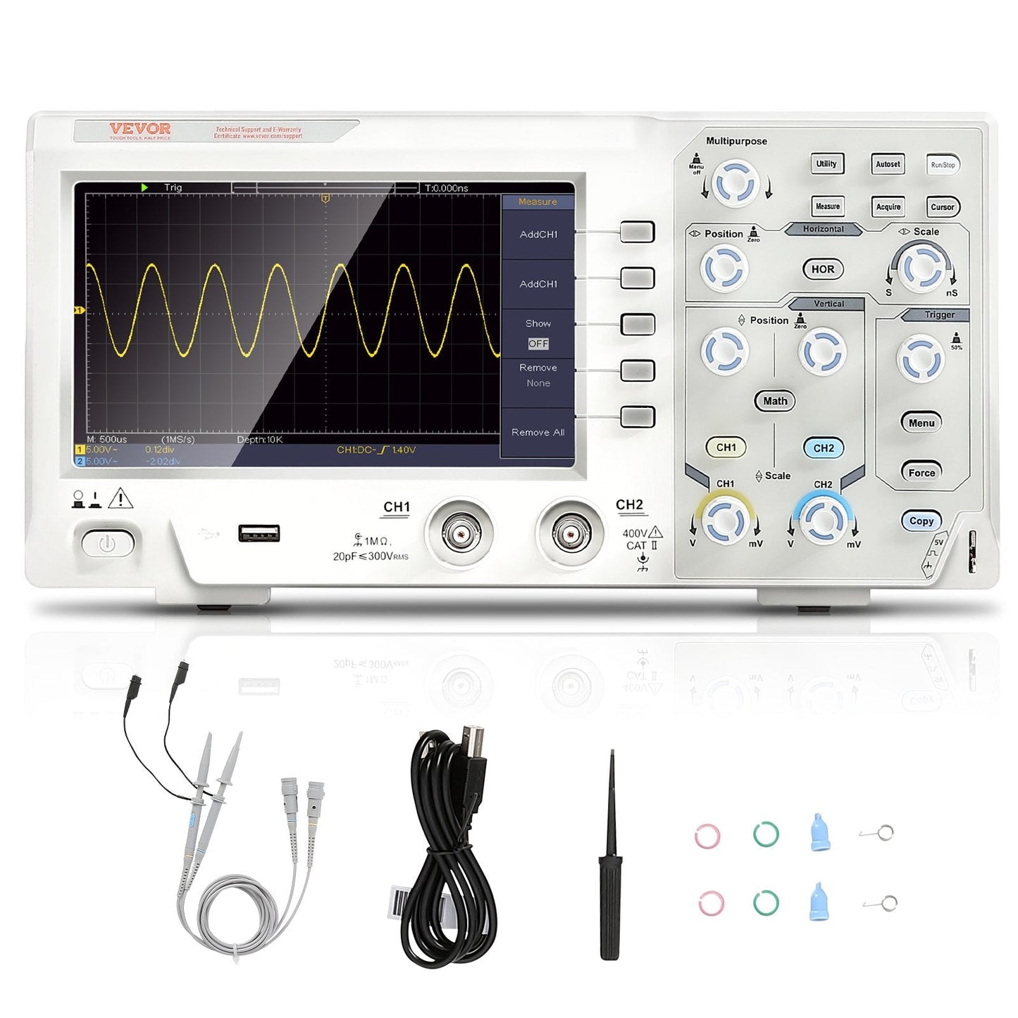 Portable Digital Oscilloscope, 1GS/s, 100MHz, Dual Channel, 1.4 kg, LCD Display