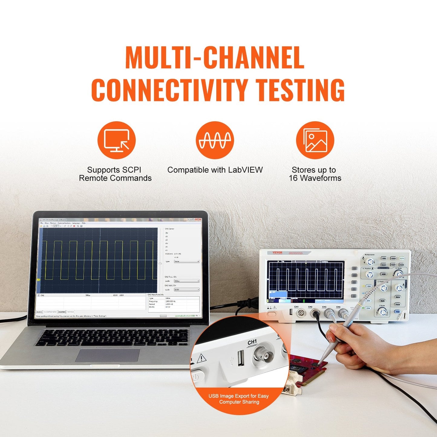 100MHz Bandwidth Portable Oscilloscope with 1GS/s Sampling Rate, 4 Channels