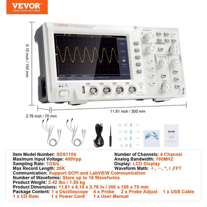 100MHz Bandwidth Portable Oscilloscope with 1GS/s Sampling Rate, 4 Channels