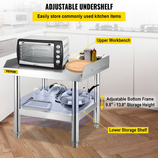 Stainless Steel Kitchen Table with Storage, 61x61 cm, 550 kg Load Capacity