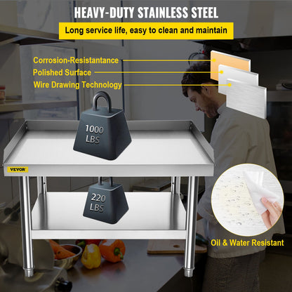 VEVOR Stainless Steel Equipment Grill Stand, 36 x 30 x 24 Inches Stainless Table,