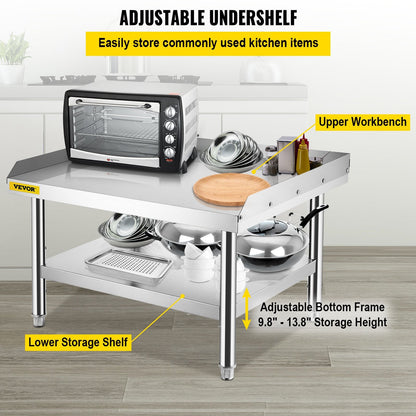 Stainless Steel Grill Stand Table with Adjustable Undershelf, 450 kg Capacity