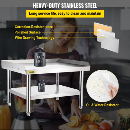 Stainless Steel Grill Stand Table, 1.22 x 0.76 x 0.61m with Adjustable Undershelf