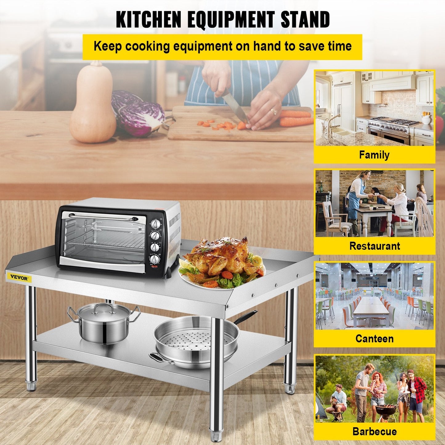 Stainless Steel Grill Stand with Adjustable Storage, 450 kg Capacity, 152x76x61 cm