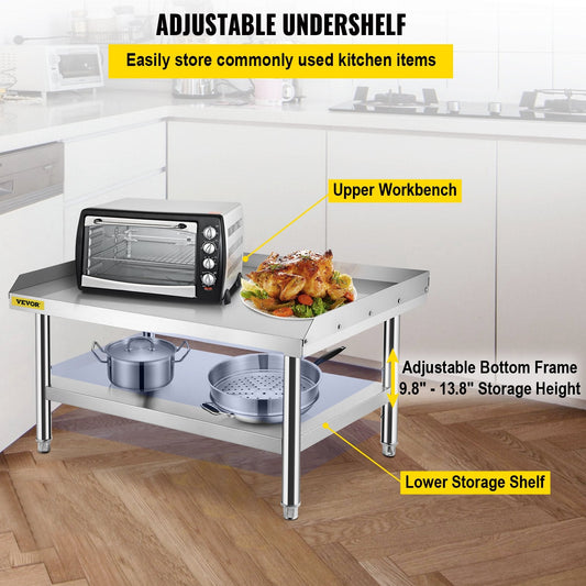 Stainless Steel Grill Stand with Adjustable Storage, 450 kg Capacity, 152x76x61 cm
