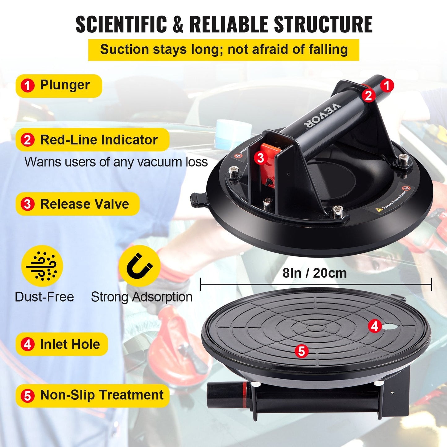 Heavy-Duty Vacuum Glass Lifter with 100 kg Capacity and 20 cm Diameter