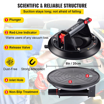 Heavy-Duty Vacuum Glass Lifter with 100 kg Capacity and 20 cm Diameter