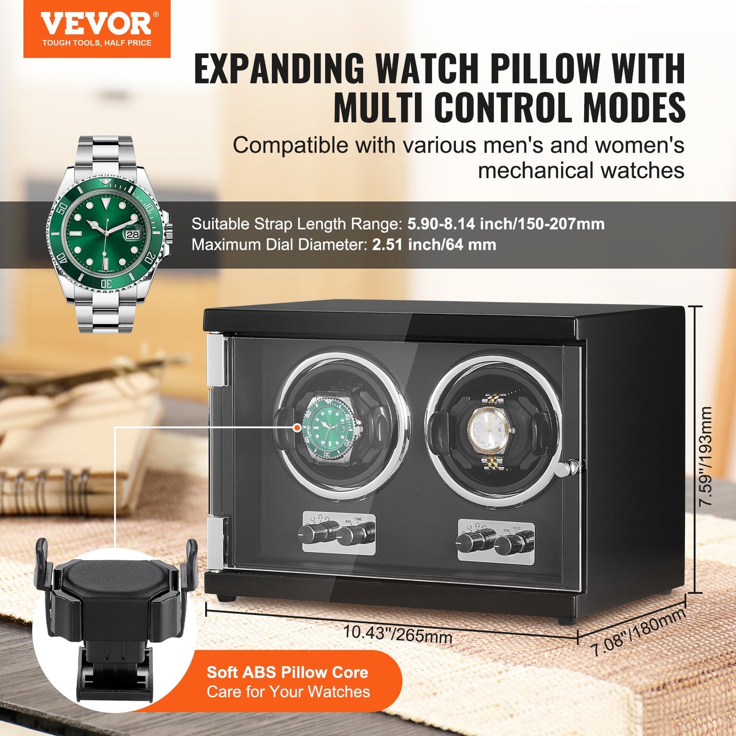 VEVOR Watch Winder, Dual Watch Winder for Men's and Women's Automatic Watch, with