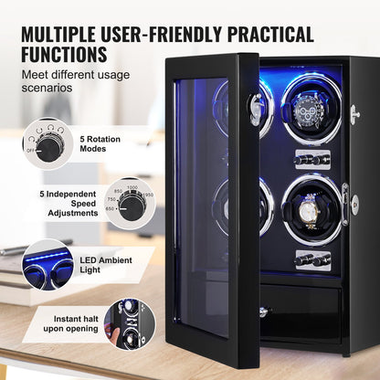 VEVOR Watch Winder, Watch Winder for 4 Men's and Women's Automatic Watches, with