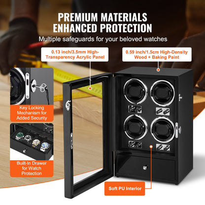 VEVOR Watch Winder, Watch Winder for 4 Men's and Women's Automatic Watches, with
