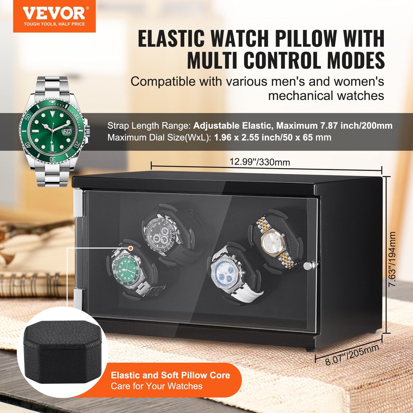 VEVOR Watch Winder, Watch Winder for 4 Men's and Women's Automatic Watches, with