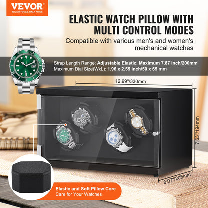 VEVOR Watch Winder, Watch Winder for 4 Men's and Women's Automatic Watches, with