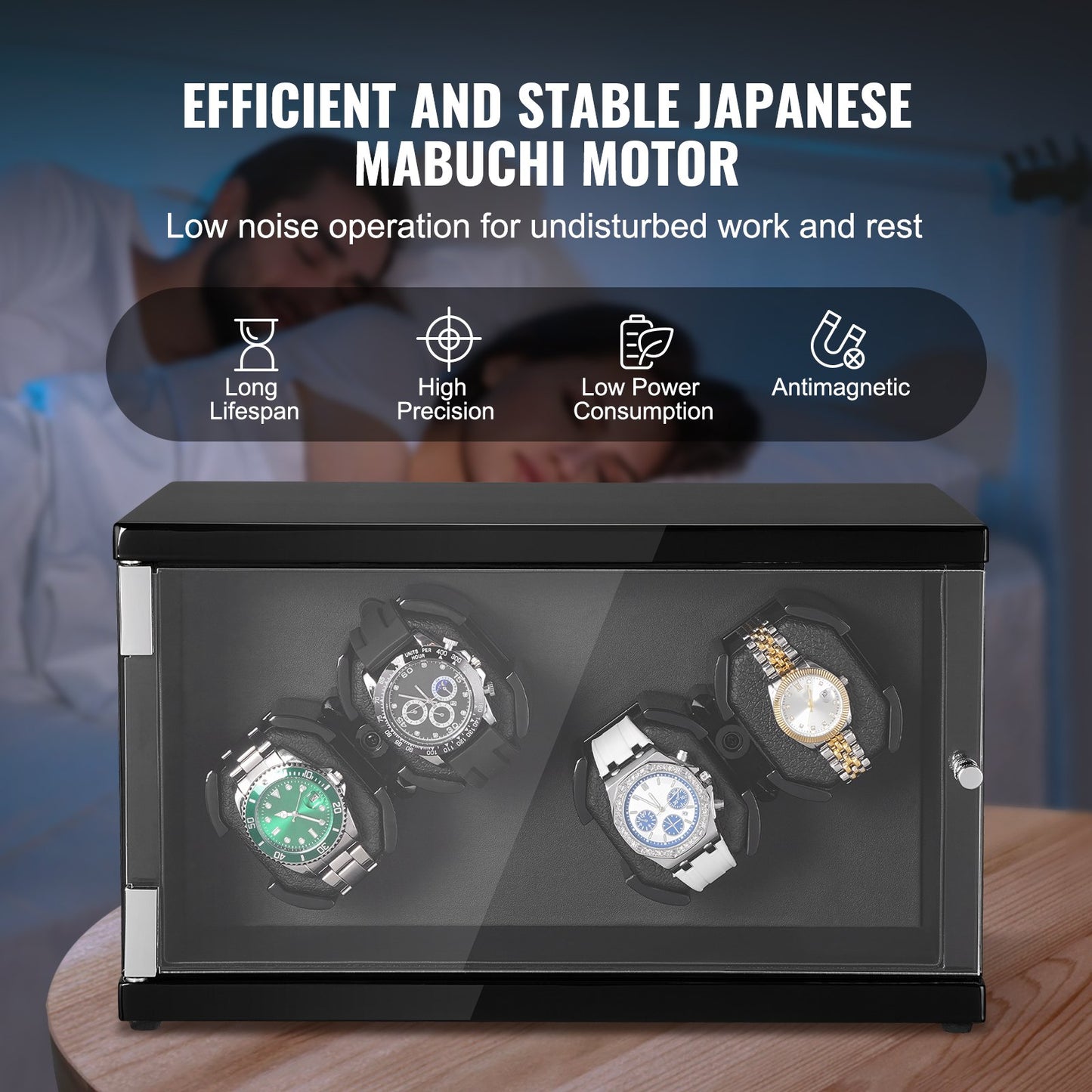 VEVOR Watch Winder, Watch Winder for 4 Men's and Women's Automatic Watches, with