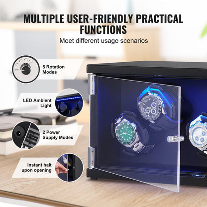 VEVOR Watch Winder, Watch Winder for 4 Men's and Women's Automatic Watches, with