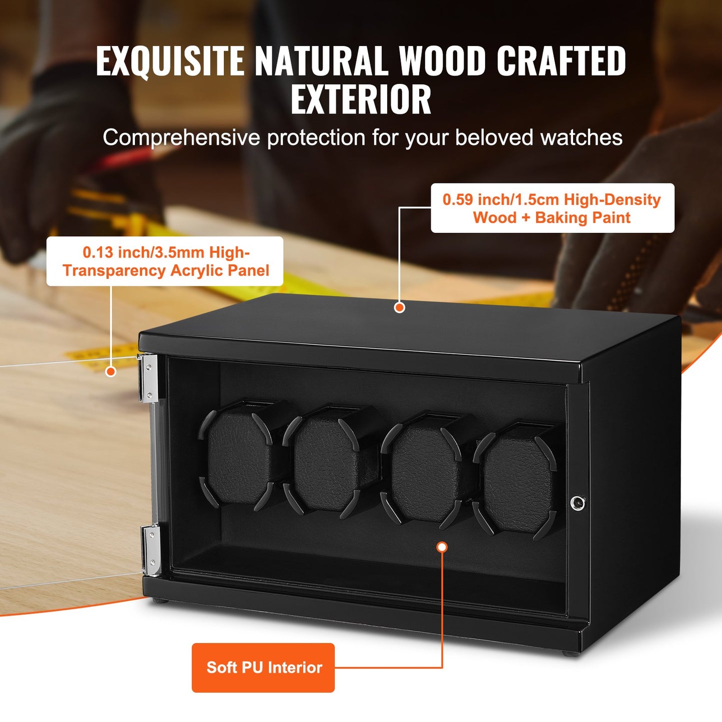 VEVOR Watch Winder, Watch Winder for 4 Men's and Women's Automatic Watches, with