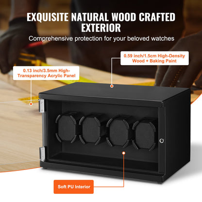 VEVOR Watch Winder, Watch Winder for 4 Men's and Women's Automatic Watches, with