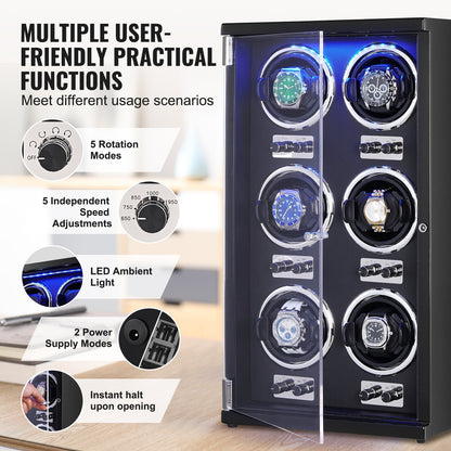 VEVOR Watch Winder, Watch Winder for 6 Men's and Women's Automatic Watches, with