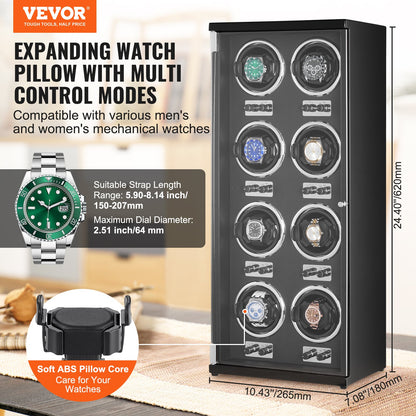 VEVOR Watch Winder, Watch Winder for 8 Men's and Women's Automatic Watches, with