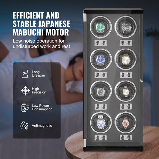 Automatic Watch Winder for 8 Watches with Quiet Motors and LED Light