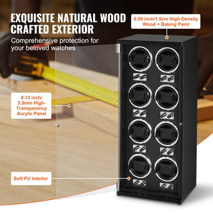 Automatic Watch Winder for 8 Watches with Quiet Motors and LED Light