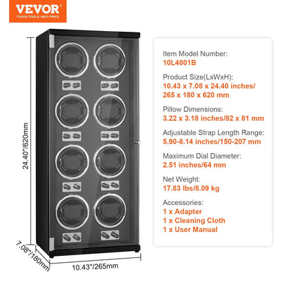 Automatic Watch Winder for 8 Watches with Quiet Motors and LED Light