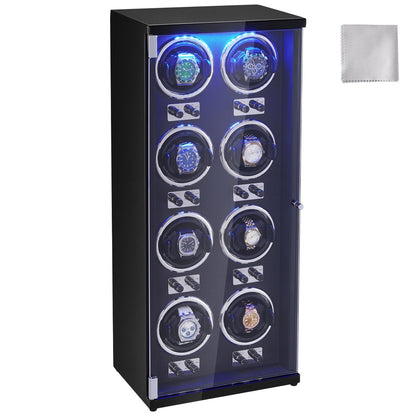 Automatic Watch Winder for 8 Watches with Quiet Motors and LED Light