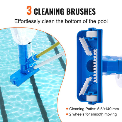 Portable Pool Vacuum Cleaner with 3 Brushes & 6-Section Pole for Pools & Spas
